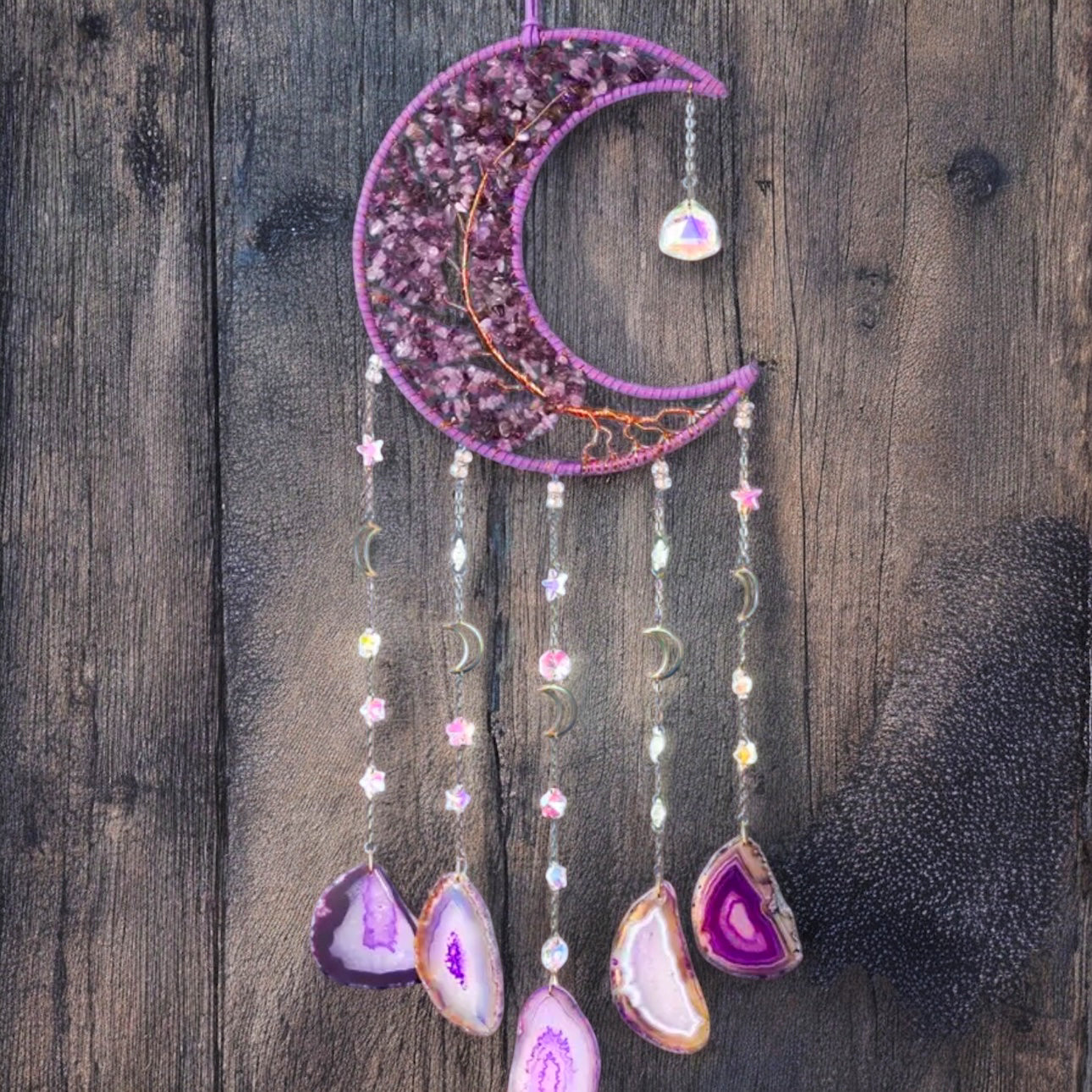 Lune con fette di Agata e cristalli