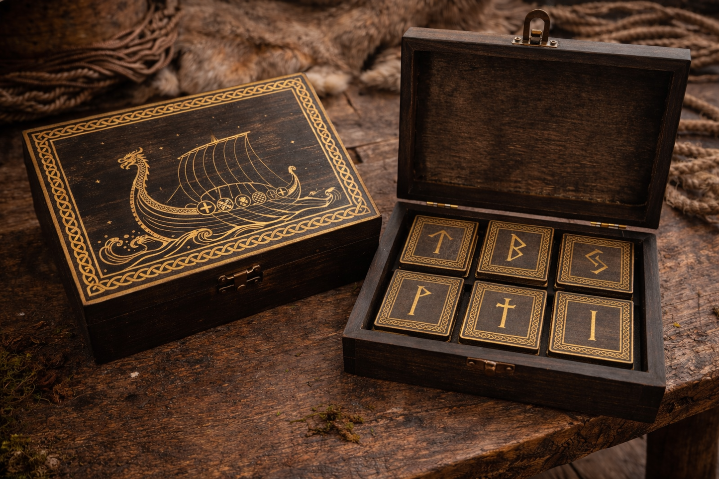 Rune in legno con cofanetto