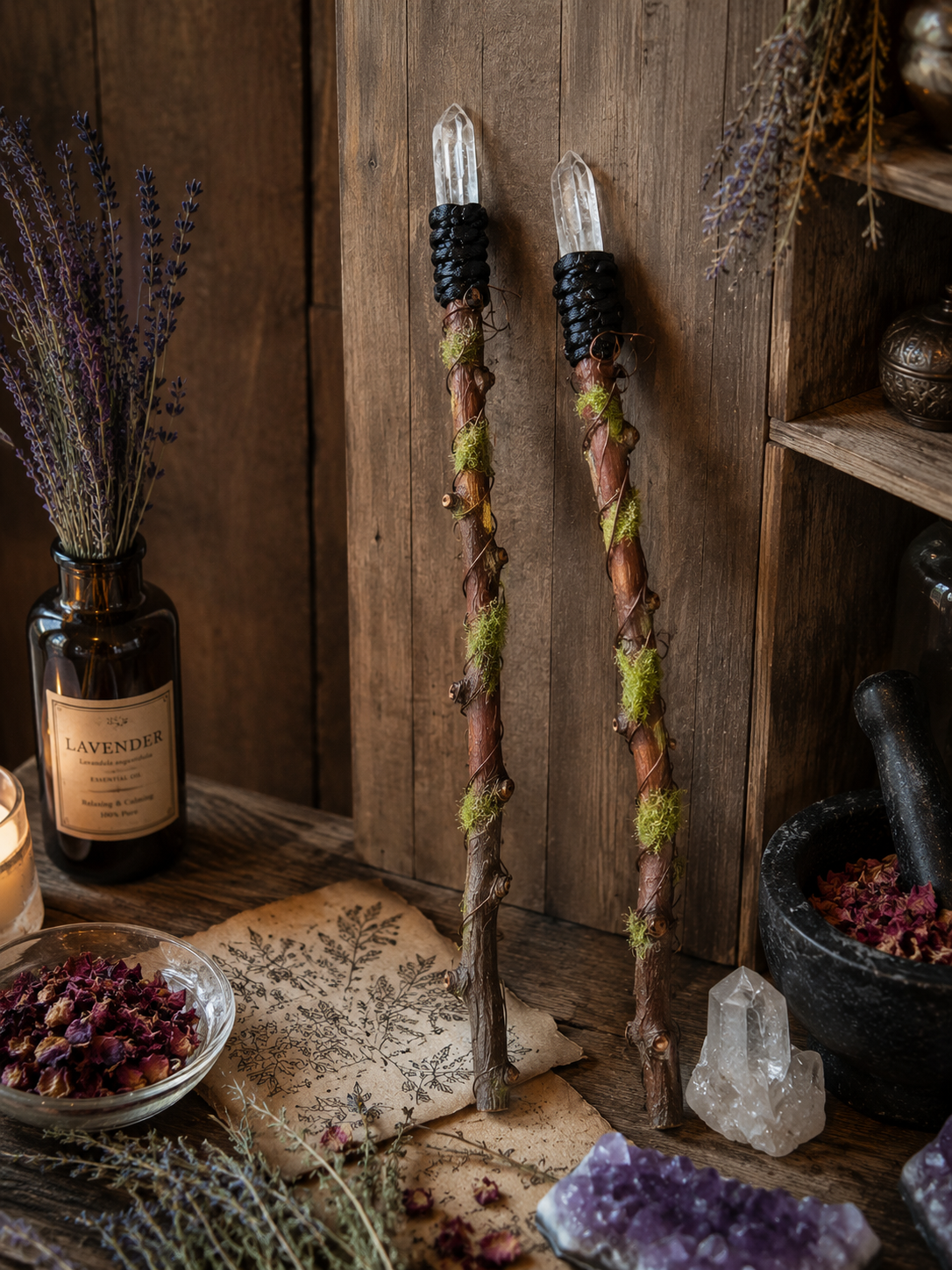 Bacchette 20 cm con punta in Quarzo